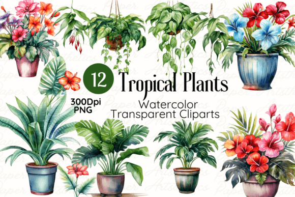 Download Watercolor Tropical Plants Cliparts - Plants Collection